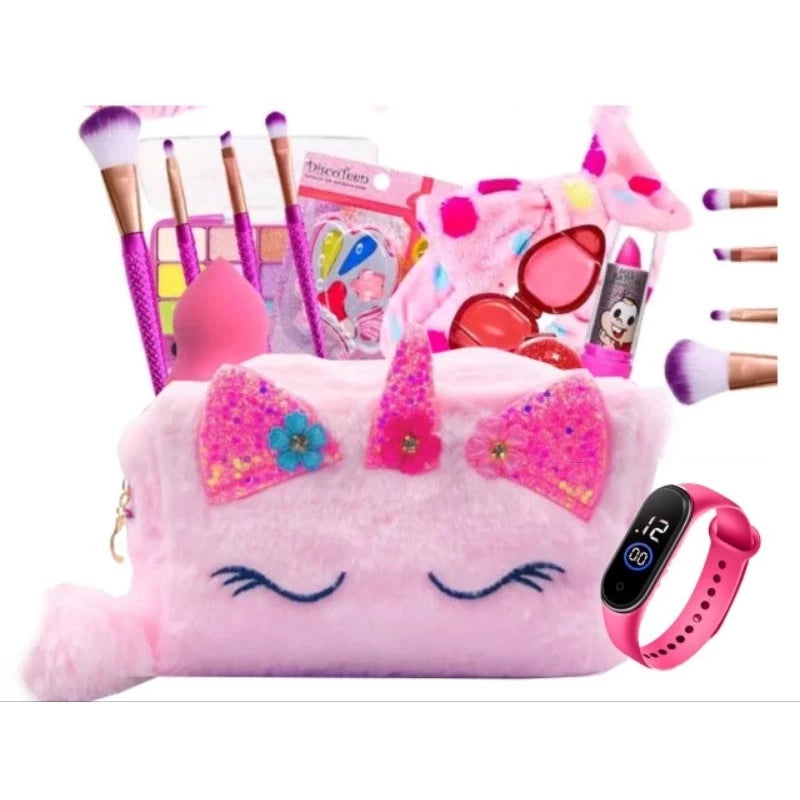 Kit Infantil Unicórnio De Maquiagem Com Necessarie (BRINDE)